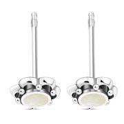 Large Mother of Pearl Flower Stud Silver Earrings, e334
